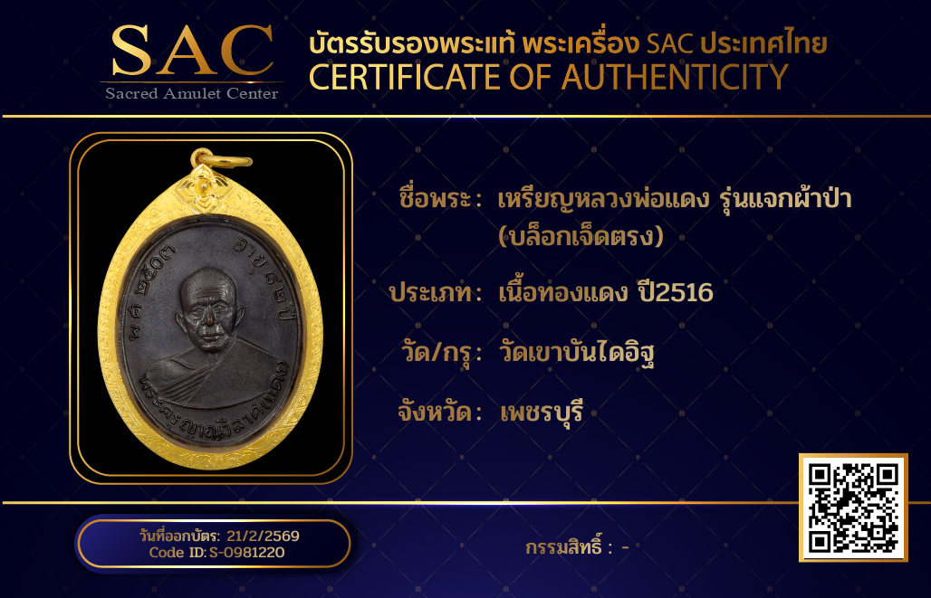 เหรียญหลวงพ่อแดง รุ่นแจกผ้าป่า (บล็อกเจ็ดตรง)